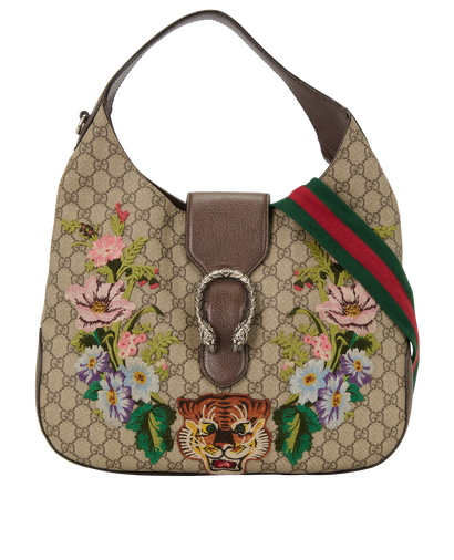 Tiger Embroidered Dionysus Hobo, &pound;650, Handbags, Beige, Canvas, Front view